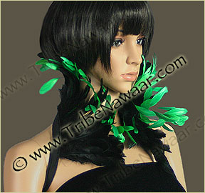 Tribe Nawaar's emerald queen theatrical feather collar, closed