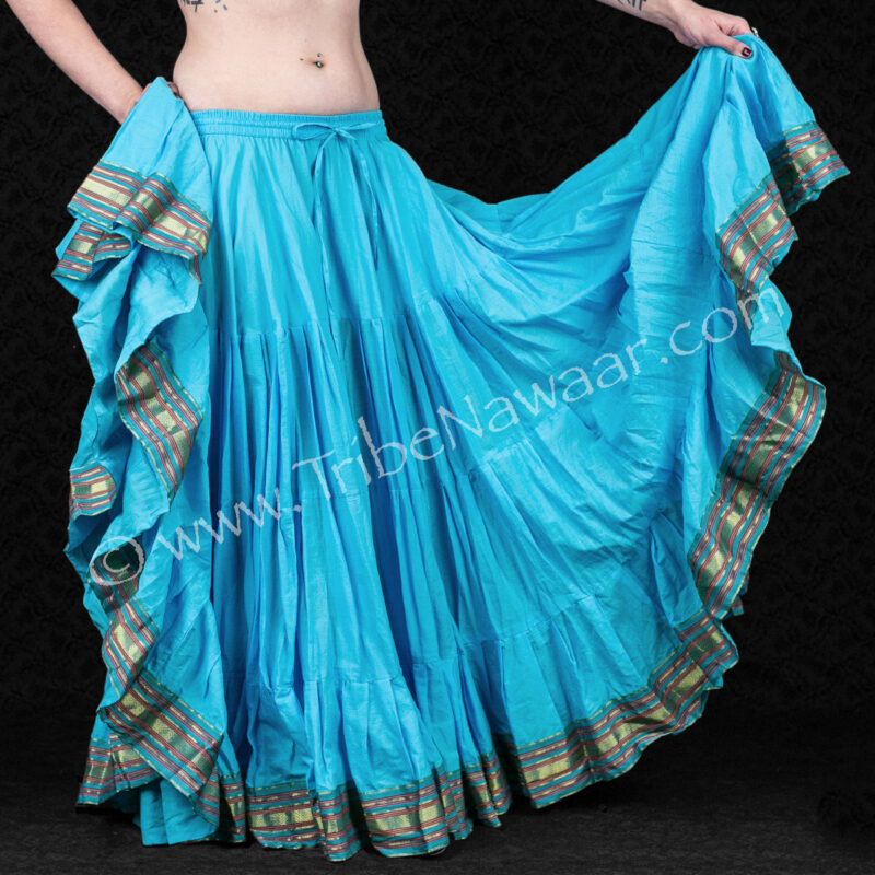Aquamarine Lotus Sari Trim Skirt - Tribe Nawaar