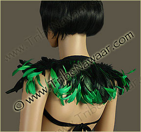 Tribe Nawaar's emerald queen theatrical feather collar, back, down