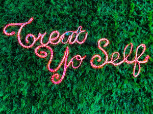 'Treat Yo Self' public art installation at 29th Street Mall in Boulder, Colorado. Artist unknown.