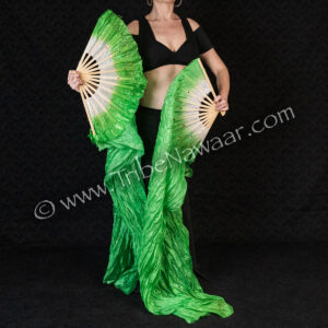 Long Green Fabric Dancing Fan Pair (Consignment jegst1-18)