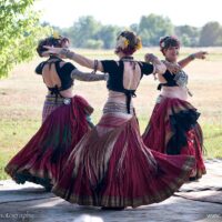 Nawaar Dance Company troupe members, Steph, Jennifer & Kristin perform at the Farm 2023