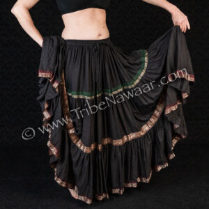 Black Tiered Skirt With Sari Accents (Consignment vigree1-1)