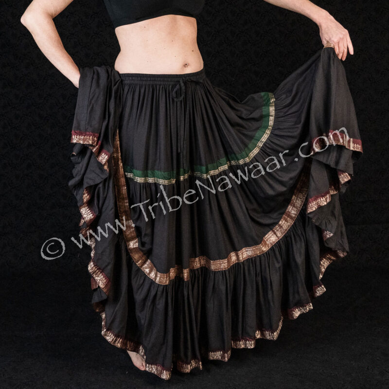 Black Tiered Skirt With Sari Accents (Consignment vigree1-1)