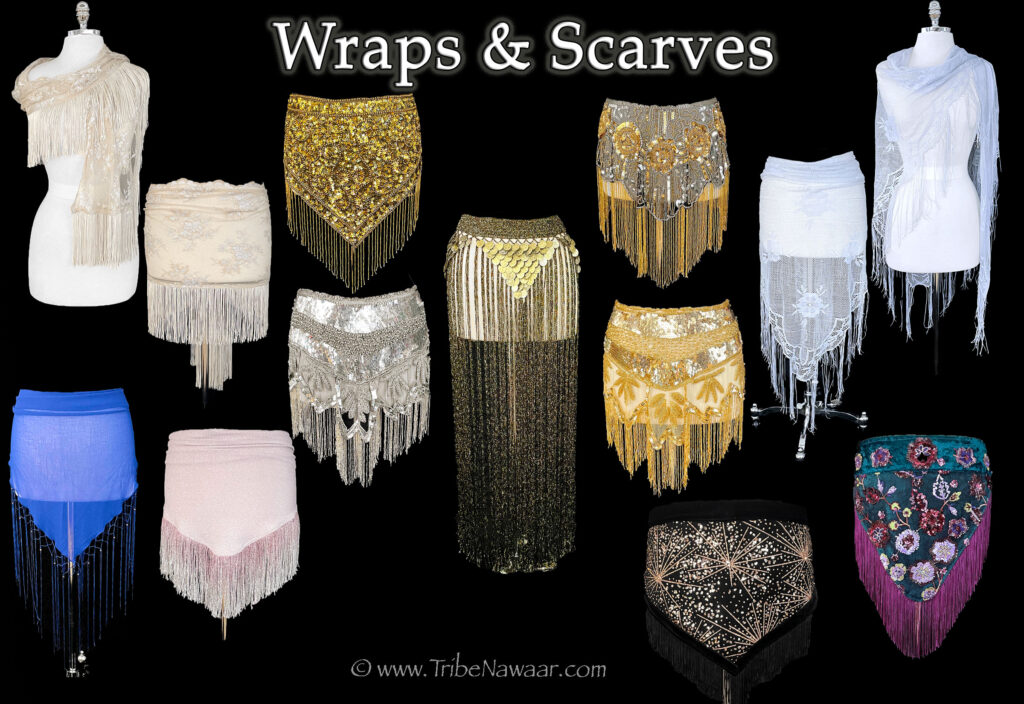 Hip scarves and shawls for belly dance from The Nawaar Marketplace at www.TribeNawaar.com