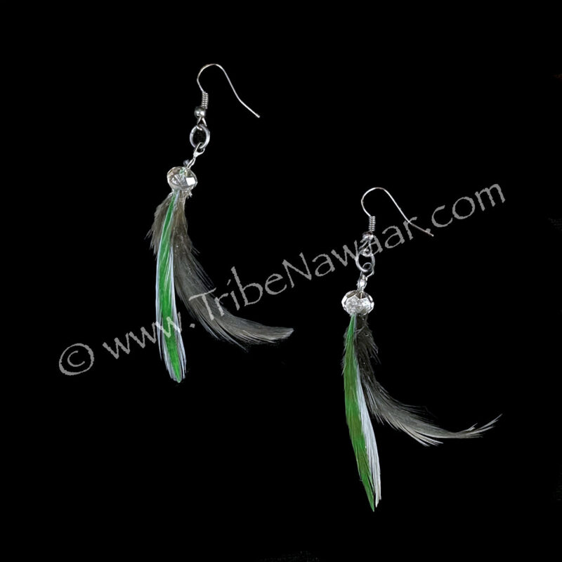 Green, Black & Bead Feather Earrings (Consignment cstr9-28)