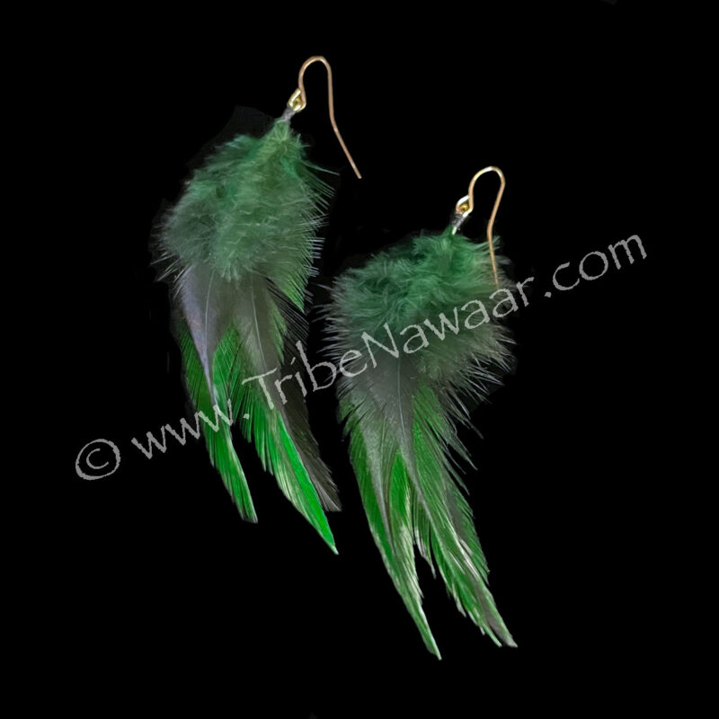 Long Green Feather Earrings (Consignment cstr9-29)