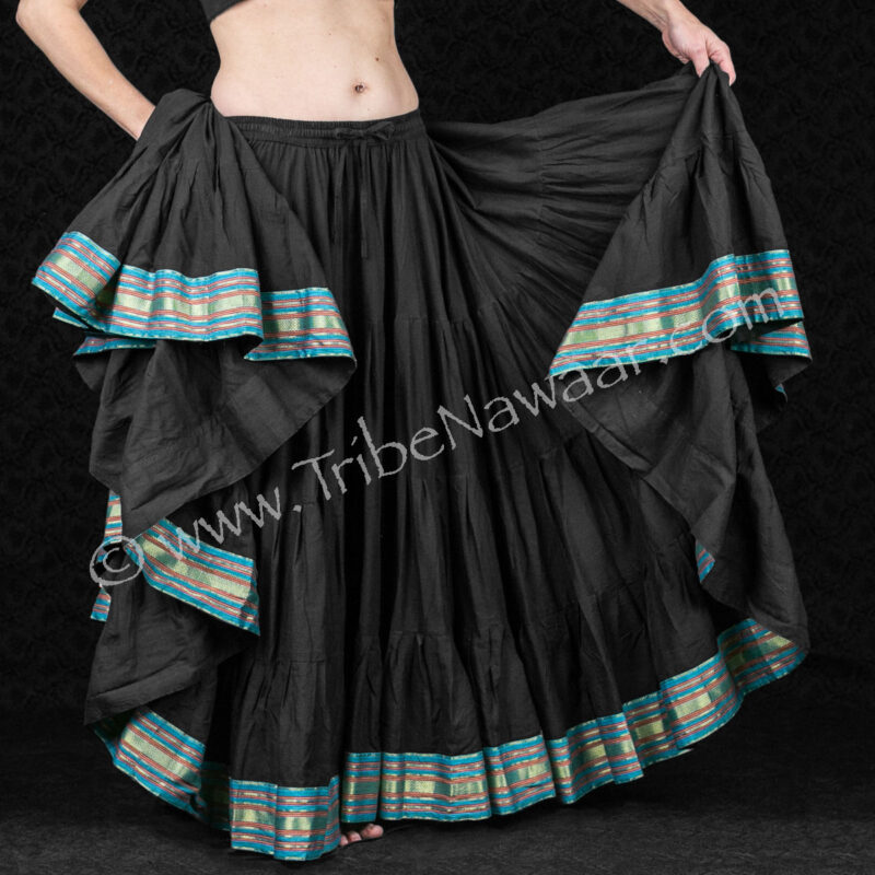 Black Lotus Sari Trim Skirt With Aqua Trim (Consignment pjmaj2-5)