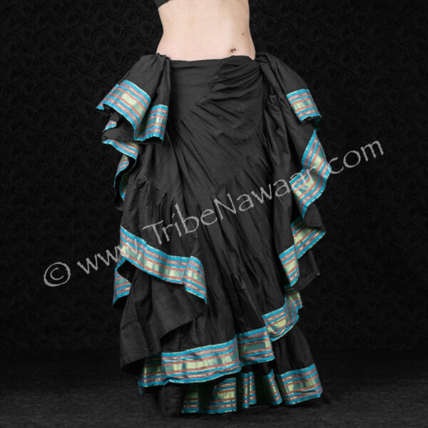 Black Lotus Sari Trim Skirt With Aqua Trim (Consignment pjmaj2-5)