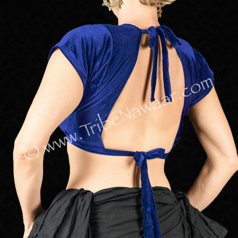 Royal Blue Short Sleeve Velvet Choli