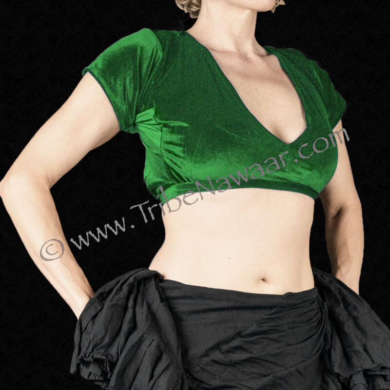 Emerald Green Short Sleeve Velvet Choli