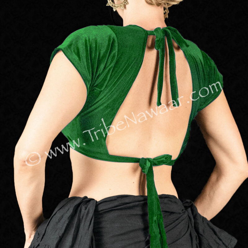 Emerald Green Short Sleeve Velvet Choli