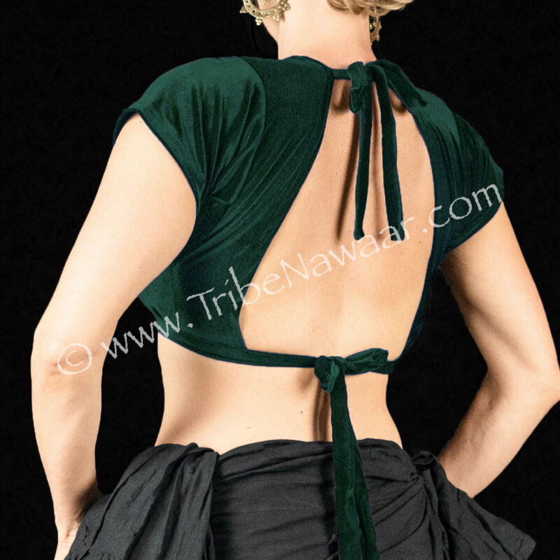 Forest Green Short Sleeve Velvet Choli