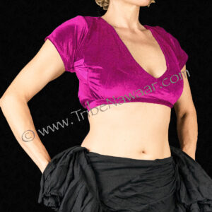 Hot Pink Short Sleeve Velvet Choli