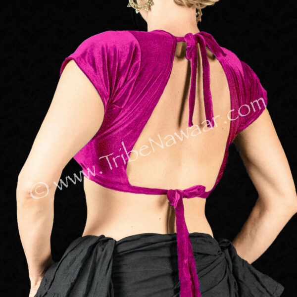 Hot Pink Short Sleeve Velvet Choli