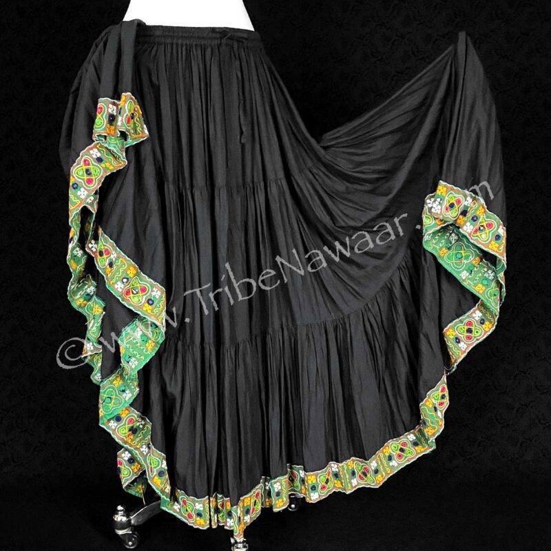 Black Tiered Skirt With Shisha Trim (Consignment eustu2-16)