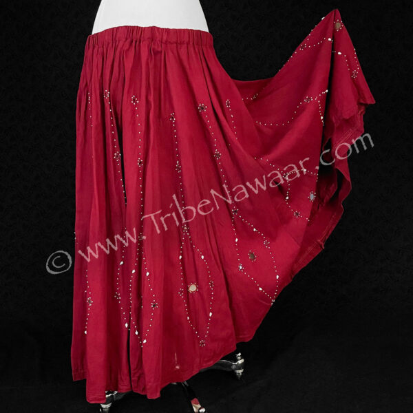 Red Skirt With White Beads & Mirrors (Consignment jabmc1-27)