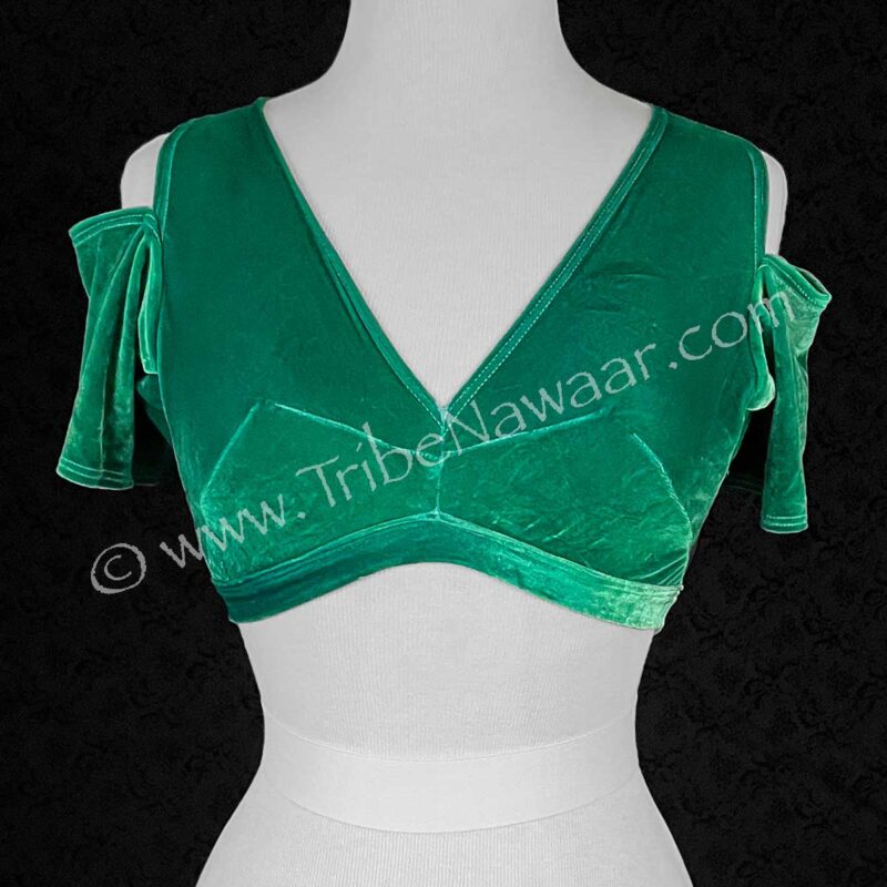 Bright Green Drop Sleeve Velvet Choli (Consignment wpdv1-4)