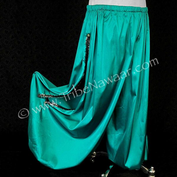 Teal Satin Pantaloons With Sequin Side Slit (Consignment momcc1-28)