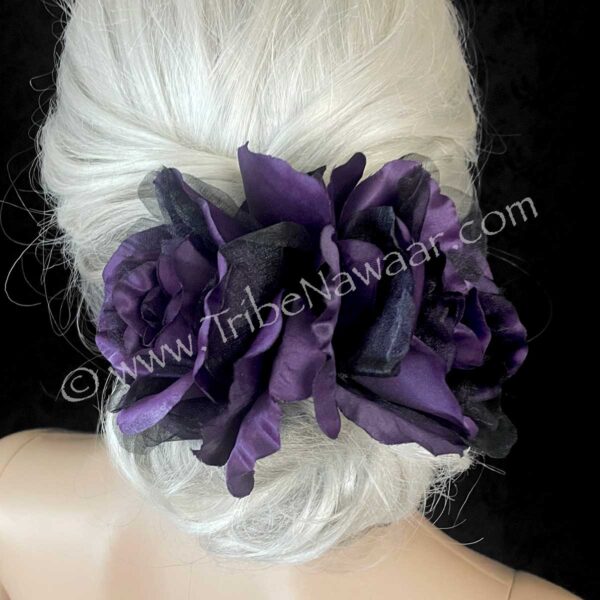 Double Purple & Black Rose Cluster Hair Clip