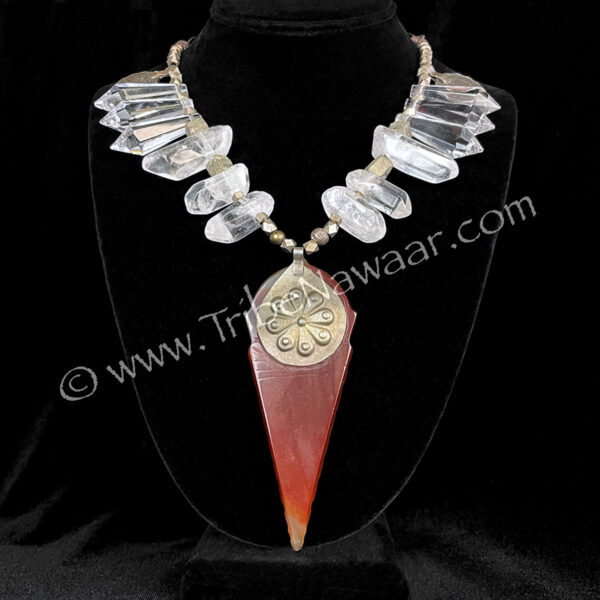 Carnelian Talhakimt & Crystal Necklace (Consignment cmerr3-1)