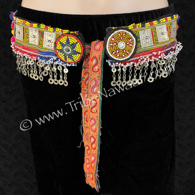 Embellished Textile Belt With Chain Falls (Consignment momcc1-38)